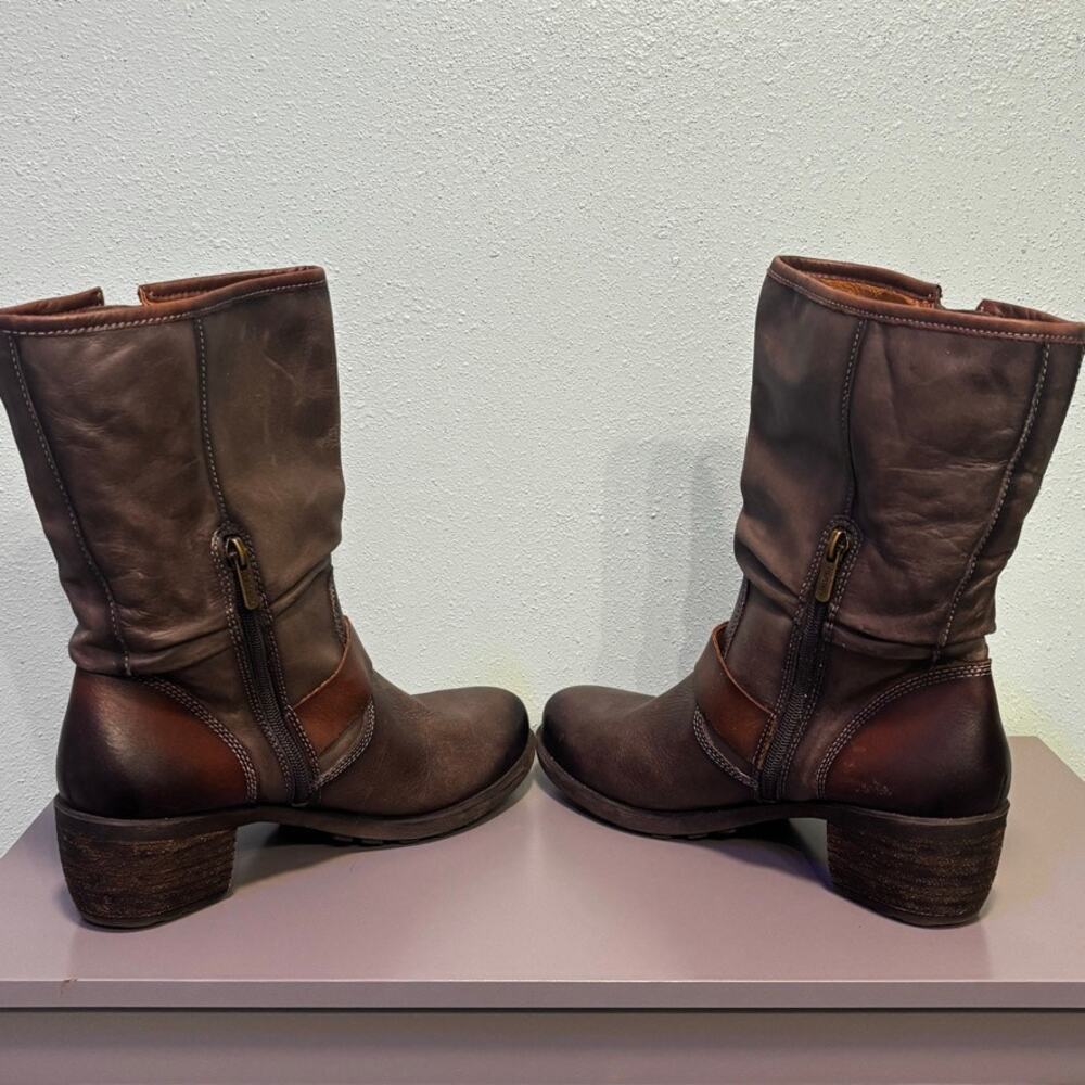Pikolinos Brown Leather Mid Calf Slouch Le Mans Boots Double Buckle EU 40 US 9 - Picture 5 of 8
